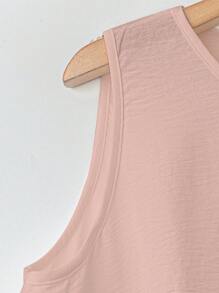 Linhara 2 Pcs/Set Plus Size Summer Minimalist Asymmetric Hem Top And Wide Leg Pants Set - Pink - View 4