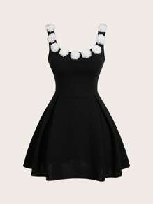 Glamine Women's Elegant Off Shoulder Mini Dress, Ladies High Class Dress, Floral Beach Holiday Outfit - Black - View 4