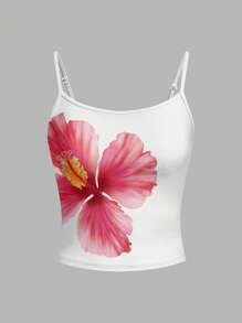 SHEIN EZwear Top/camiseta de tirantes de mujer con estampado floral, corte slim, adecuado para verano