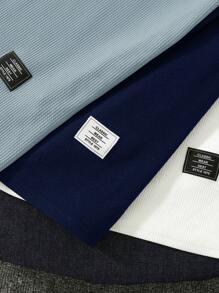 SHEIN 3 件青少年男童休闲纯色百搭圆领短袖针织 T 恤，黑色/白色/灰色，春夏 - 藏蓝色 - 查看 16