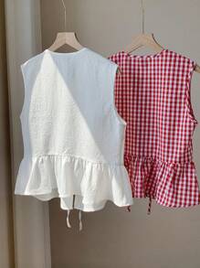 Comfortcana 2pcs Women's Summer Vacation Plaid Shirt And White Shirt Set - Multicolor - View 2