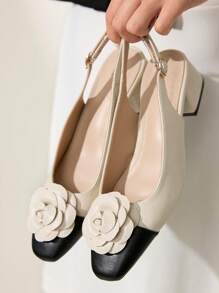 CUCCOO CHICEST 女式白色花卉印花粗跟圆头高跟鞋 - 白色 - 查看 7