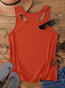SHEIN LUNE Women's Casual Solid Color Camisole Tank Top, Versatile For Summer Back To School,Casual - Burnt Orange - View 2