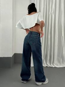 EURMUSE Women's Y2K Pocket Decorated Wide Leg Loose Casual Versatile Jeans Women Clothing Y2k Women Summer Clothing Women S Summer Shirts Women Summer Sets Women Jeans Plus Size - Dark Wash - View 2