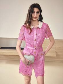 MOTF STUDIO EMBROIDERED HOLLOW-OUT DRESS - Hot Pink - View 6