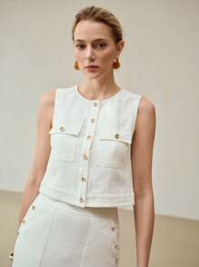 MOTF PREMIUM Camicia decorata con bottoni in metallo in lino