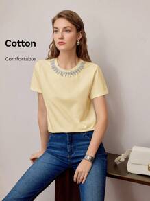 MOTF PREMIUM Camiseta cuadrada con detalles de rhinestones - Amarillo - Ver 8