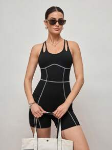 Activina Activina Women's Criss-Cross Back Strap Jumpsuit With Visible Stitching Detail