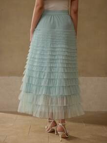 MOTF PREMIUM CONTRAST MESH TIERED LAYER SKIRT - Mint Blue - View 7