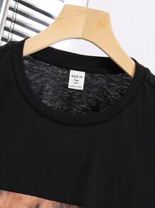 SHEIN 2 件套青少年男童休闲百搭舒适迷彩拼色针织圆领运动衫和裤子运动服套装，适合派对、学校、郊游、秋冬