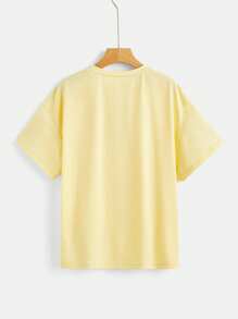 SHEIN Essnce Women's Letter & Lemon Print Short Sleeve Round Neck T-Shirt, Suitable For Summer
