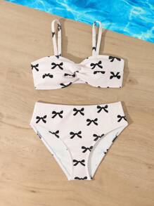 Fashionable Random Print Swimsuit Set For Teen Girls, Summer - Multicolor - View 5