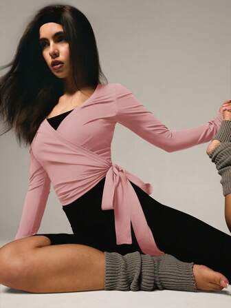 Athîral 1 st Kvinnor Enfärgad Långärmad Sido Tie Casual Topp