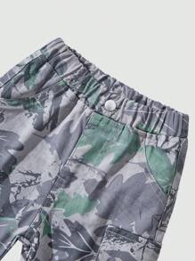 Pantalon cargo en jean à imprimé floral multipoches pour bébé garçon, style décontracté - Gris - Voir 3