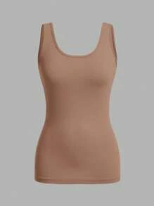 SHEIN Essnce 3pcs Set Casual Minimalist Black, Khaki, Navy Blue Fitted Women's Round Neck Camisole, Suitable For Summer - Multicolor - View 10