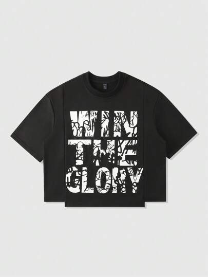 Street Life تيشيرت رجالي بطباعة مرقعة، بأسلوب قصير فضفاض، ملابس شارع عصرية