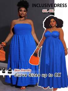 SHEIN CURVE+ Váy hở vai thường ngày màu xanh cỡ lớn, thích hợp cho bãi biển và bờ biển, váy đi biển, trang phục ngày lễ Boho, Curve Plus, trang phục đi biển Boho cho phụ nữ/váy đi biển/trang phục nghỉ mát bãi biển/đồ dùng cần thiết cho bãi biển/váy tốt nghiệp/váy tiệc trà - Xanh đậm - Xem 9