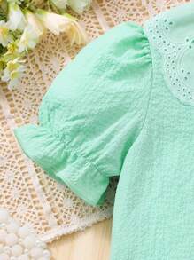 SHEIN Einfarbiges, kurzärmliges Hemd mit Peter-Pan-Kragen für Tween-Mädchen, modisch, geeignet für den Sommer
