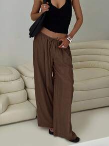 Siren Gaze Women's Linen Blend Low Waist Straight Leg Casual Pants, Suitable For Holidays Work Pants,Linen Pants Brown