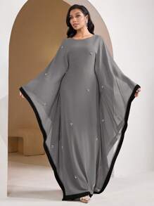 Veilorie Women's Colorblock Bat Wing Sleeve Dress Women Formal Party Dress - Grey - View 7