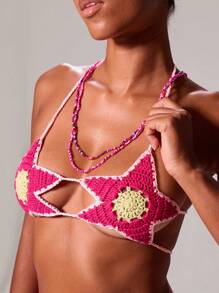 Musera Resort Bralette a uncinetto floreale con scollo ad altalena, solo top, per vacanze a Ibiza, sexy, per vacanze, primavera, estate, festival, spiaggia, romantico, elegante, compleanno