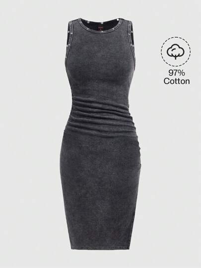 Vestido sin mangas con decoración de remache para mujer, escuela