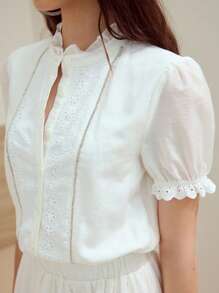 MOTF STUDIO CONTRAST EYELET EMBROIDERY DRESS - Beige - View 6