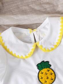 SHEIN Baby Girls White And Yellow Strawberry Embroidery Short Sleeve Dress,Cute Family Matching Summer Outfits - White - View 5