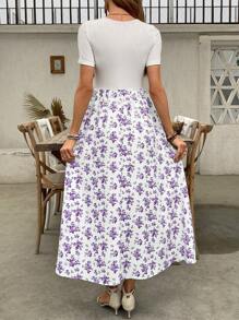 EMERY ROSE Ditsy Floral Print Square Neck A-Line Dress Maxi Women Outfit - Purple - View 2