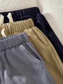 SHEIN Set di 3 pantaloncini casual con coulisse e colore a contrasto per ragazzi pre-adolescenti