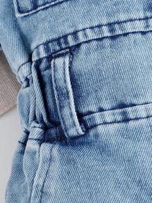 SHEIN Ensemble d'été pour bébé fille: Body décontracté en denim à manches courtes élégant et simple, assorti à un chapeau de seau