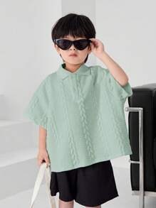 SHEIN Conjunto de 2 peças de polo e shorts de manga curta para crianças, meninos, lazer, academia japonesa e coreana, moda confortável, simples e prática, versátil, macia e confortável, edição japonesa e coreana com tecido texturizado, respirável e confortável, conjunto de duas peças, adequado para escola, esportes, férias, casa e atividades ao ar livre, adequado para as estações de primavera e verão - Menta verde - Ver 6