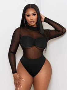 BamGleam Plus Size Women's Sexy See-Through Hollow Catsuit