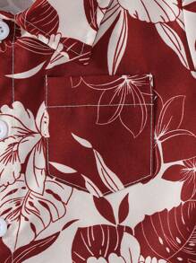 Baby Boy Floral Print Short Sleeve Shirt And Solid Color Shorts Set - Burgundy - View 4