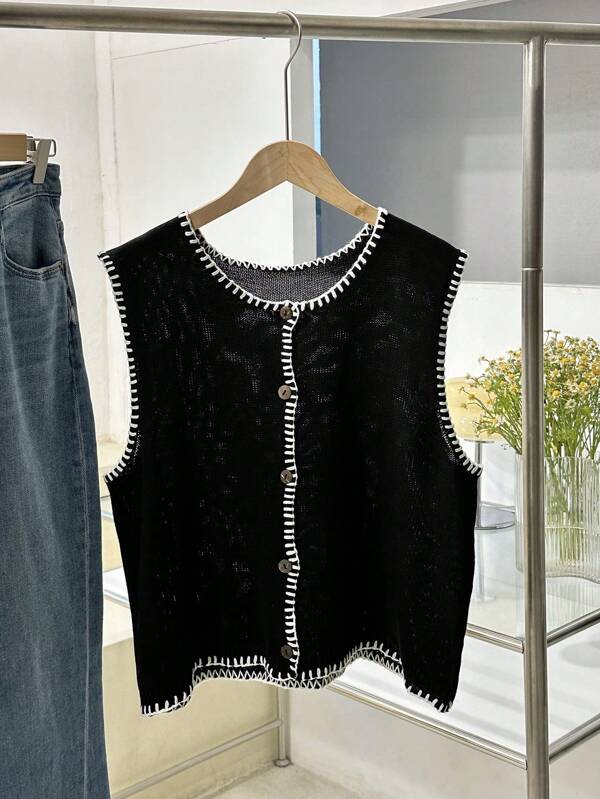 SHEIN EZwear 大码女式夏季休闲撞色针织背心