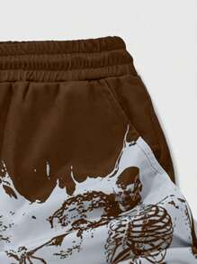 ROMWE MEN Goth Quần short bóng rổ thể thao 2 trong 1 in hình rồng cho nam, Xuân/Hè - Cà phê nâu - Xem 4