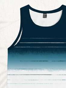 Manfinity RSRT 海军蓝渐变条纹全印花休闲海滩度假男式背心 - 彩色 - 查看 3