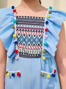 Tween Girls' Sleeveless Colorful Tassel Jumpsuit - Blue - View 4