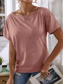 EMERY ROSE Áo thun nữ tay ngắn cổ bẻ màu trơn đơn giản - Hồng - Xem 5