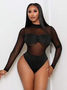 BamGleam Plus Size Women's Sexy See-Through Hollow Catsuit