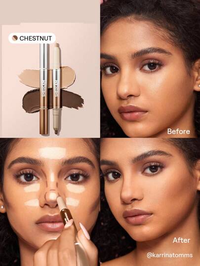 LáPiz Iluminador Y Contorno De Nariz Fine Line 2 En 1, Color CastañO LáPiz Iluminador De 2 Colores, No Graso, De Larga DuracióN, Natural, De Doble Uso, Multiuso, Esculpe, Suaviza Las LíNeas Finas, Contorno Cremoso Marca Belleza Maquillaje CosméTico Para Mujeres NiñAs Perfecto Para OtoñO Invierno Ideal Para Y2K Elegante Moda Adecuado Para CumpleañOs Navidad Presente Fiesta Listo Mejor Color