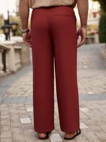 Manfinity Homme Men's Casual Solid Color Straight-Leg Pants - Coffee Brown - View 2