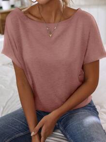 EMERY ROSE Áo thun nữ tay ngắn cổ bẻ màu trơn đơn giản - Hồng - Xem 3