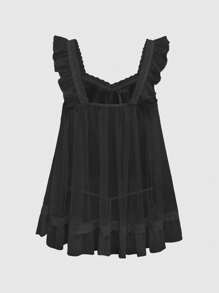 ROMWE Kawaii 娃娃装卡哇伊可爱宽松透视连衣裙，网眼蕾丝拼布蝴蝶结迷你连衣裙，性感薄纱连衣裙套装