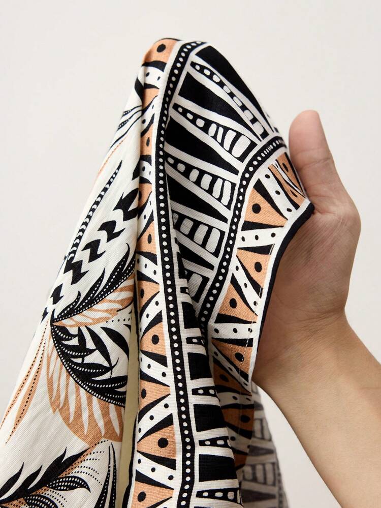 SHEIN Maija Women's Multicolor Palm Tree Printed Casual Shirt, Bohemian Modern Beach Resort Romantic Style, Comfortable Loose Turndown Collar Front Button Down Short Sleeve Blouse, Spring/Summer