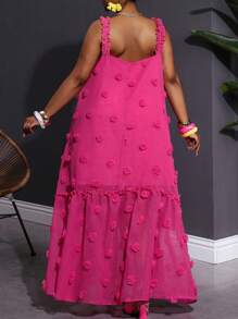 SHEIN CURVE+ Vestito da vacanza senza maniche in jacquard fucsia taglie forti, abito in tessuto floreale tridimensionale, vestito curvy, abito da vacanza, outfit estivo da donna, abito da spiaggia, outfit da spiaggia, vestito da spiaggia, vestito da vacanza al mare, essenziali da spiaggia, abito per laurea, abito per festa del tè