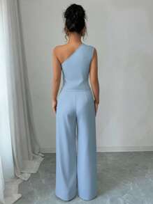 Chiquease 2件套女士法式优雅斜肩中国风纽扣装饰套装