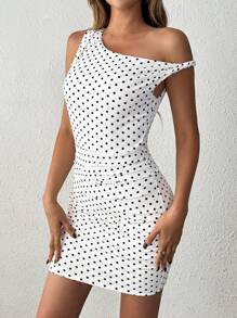 SHEIN Tall Women's Asymmetric Tight-Fitting Bodycon Mini Dress, Spring/Summer, Tall Women - Black - View 1