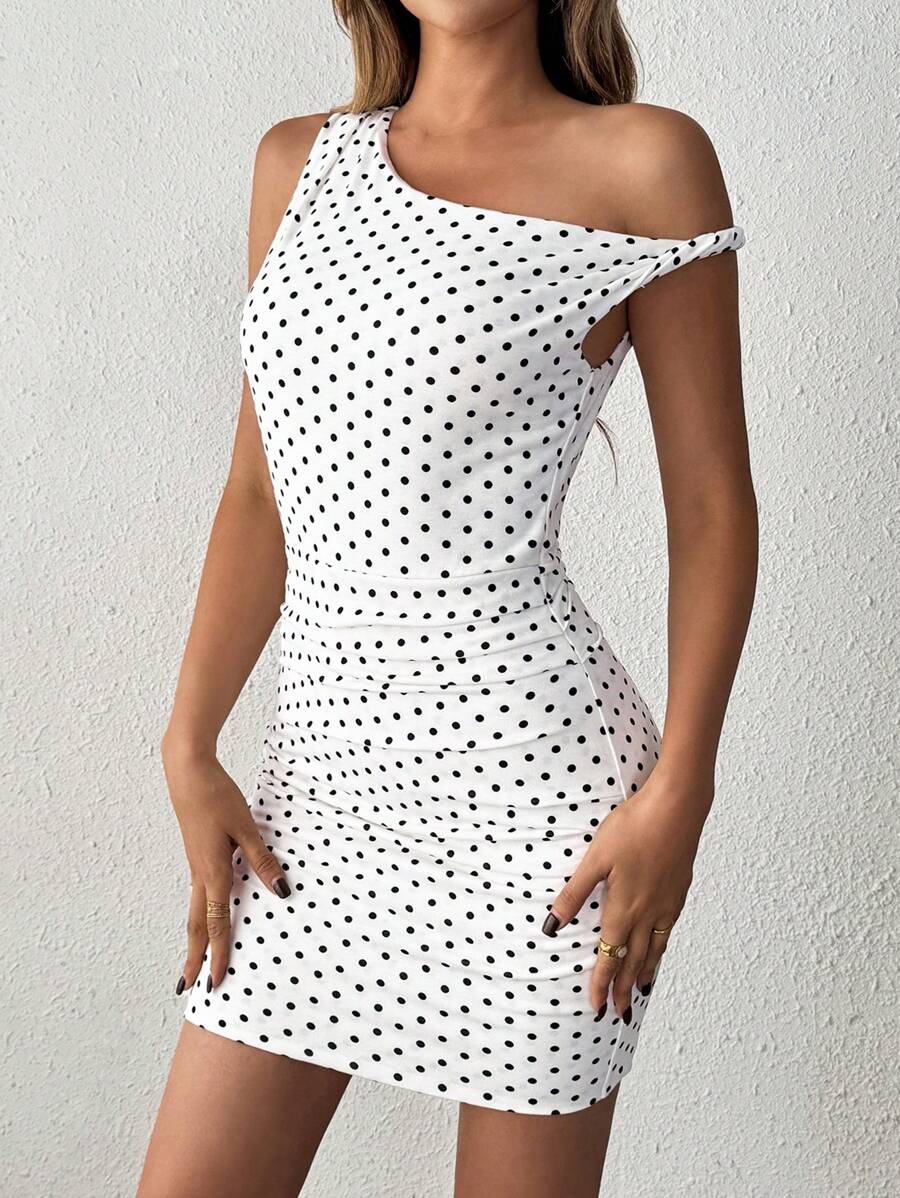 SHEIN Tall Women's Asymmetric Tight-Fitting Bodycon Mini Dress, Spring/Summer, Tall Women - Black - View 1