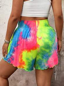 SHEIN VCAY Plus Size Minimalist Fashion Shorts, Suitable For Summer Tie-Dye Summer Outfits For Women Vacation Outfits Women Country Concert Outfit Rave Outfits Festival Concert Outfits For Women Graduation Outfit European Summer Nashville Outfits Beach Vacation Tropical Vacation